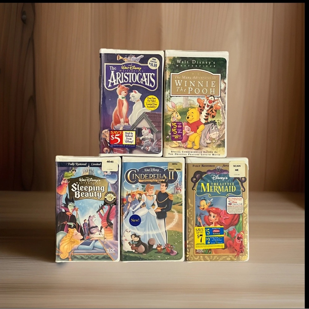 Factory Sealed Disney VHS Tape Bundle Cinderella Sleeping Beauty Aristocrats Etc